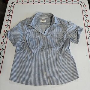 Talbots Navy and White Striped Top